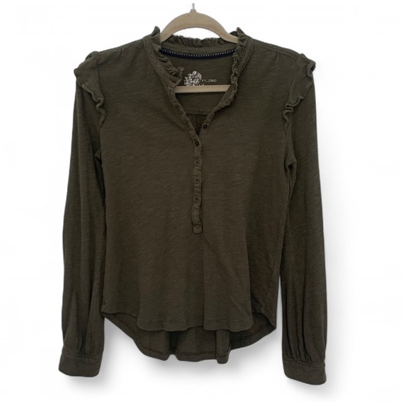 Pilcro Anthropologie Green Ruffle Trim Long Sleeve Shirt Size XS - Picture 2 of 8